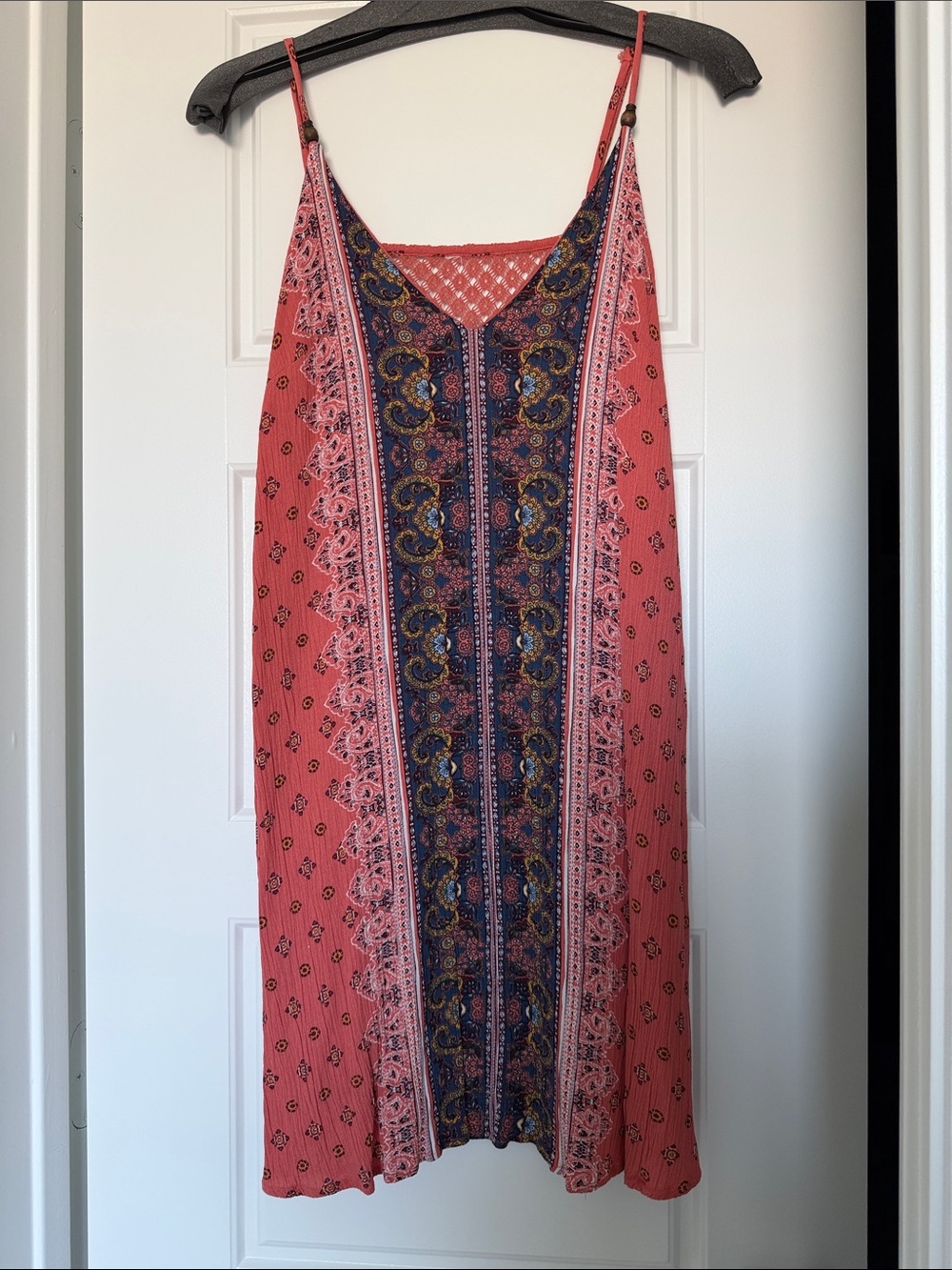 Target Coral Paisley Midi Slip Dress with Navy Panel